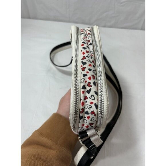 Brighton Love Scroll Cross Body Bag Canvas White Black Red Hearts - Picture 5 of 11